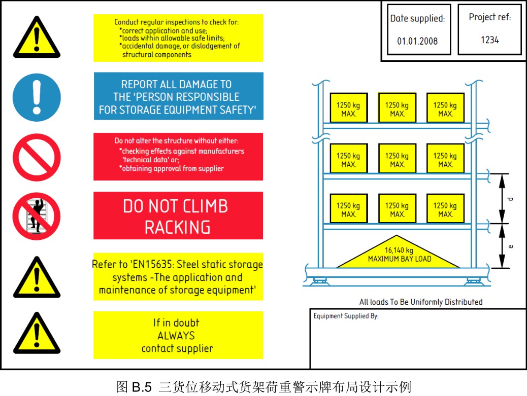 三货位移动式货架荷重警示牌布局设计示列